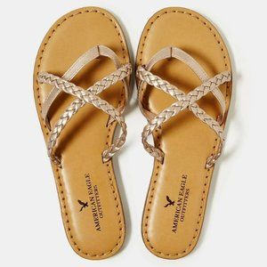 American Eagle Rose Gold Strappy Braided Sandals 9